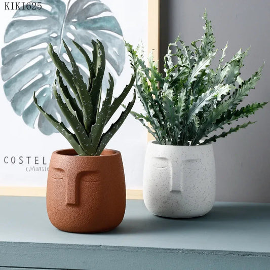 European Character Face Ceramic Flower Pot for Succulents