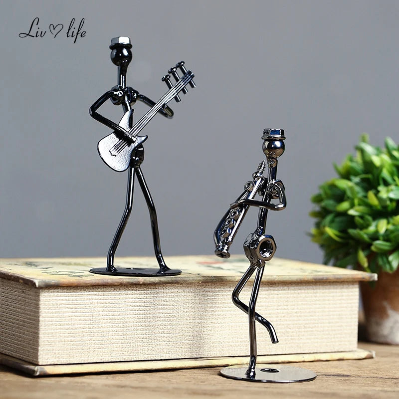 Metal Musician Guitar Player Statue - Iron Art Collectible