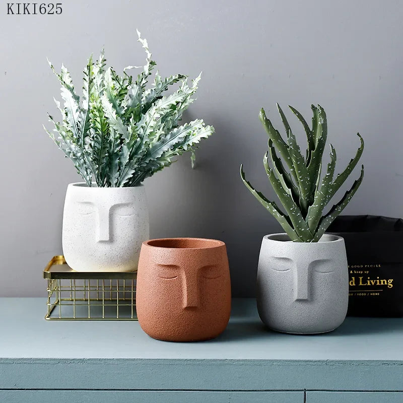 European Character Face Ceramic Flower Pot for Succulents