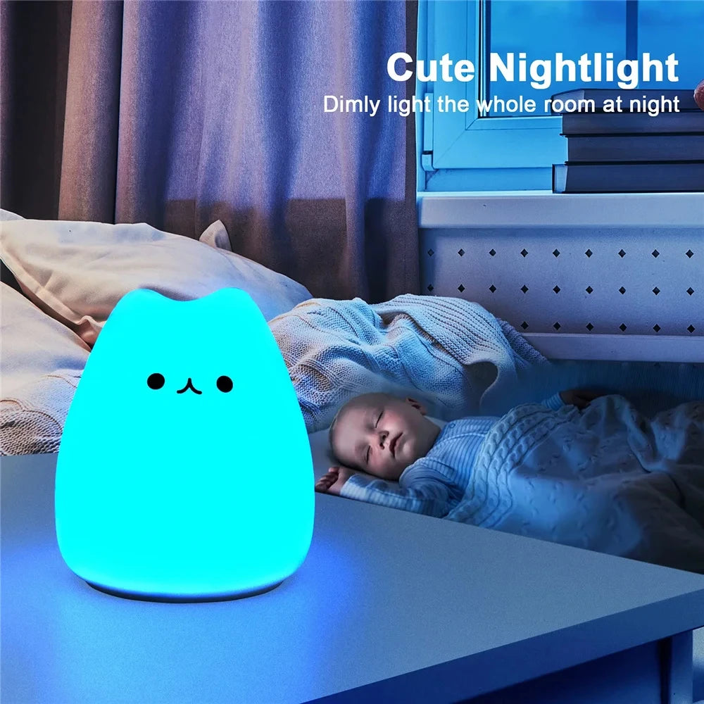 Cute Cat Silicone Night Light for Kids and Teens